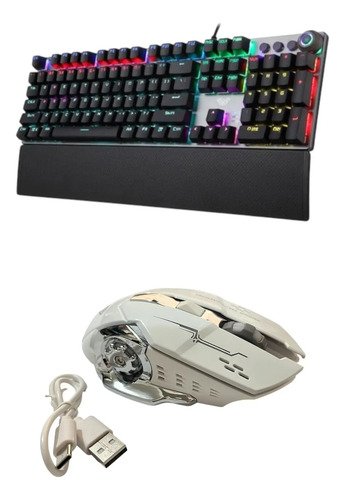 Combo Gamer Led Teclado Aula+mouse Inalambrico Divipard Blan Negro Blanco