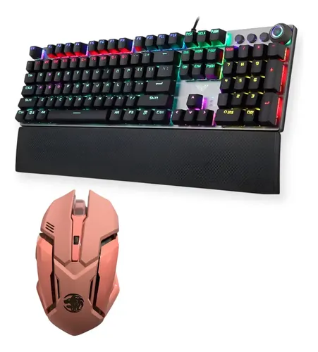 Combo Gamer Led Teclado Aula + Mouse Inalambrico Eweadn Rosa Negro Rosa