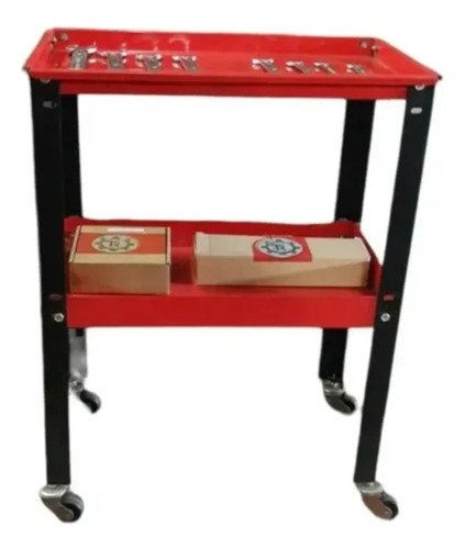 Carrito Para Herramientas Con 2 Bandejas Con Detalle Rojo